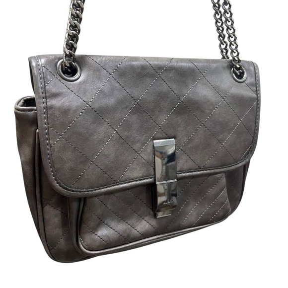 ALDO Charcoal‎ Gray Stitched Shoulder Bag Metal Chain Crossbody Bag Streetwear - Picture 4 of 15